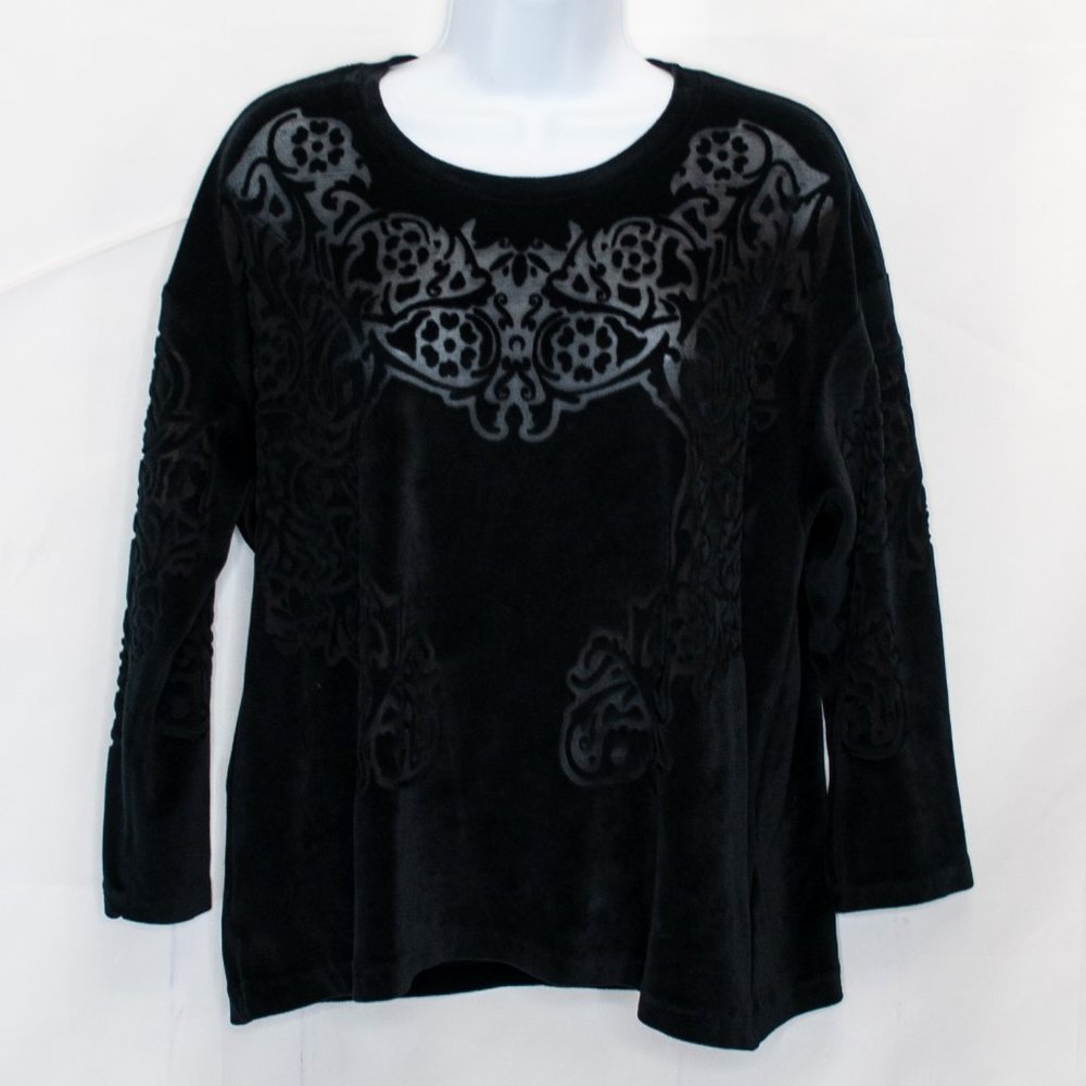 Zara WB Collection Velvet Burnout Top Women M Medium Black Pullover Witchy Q07